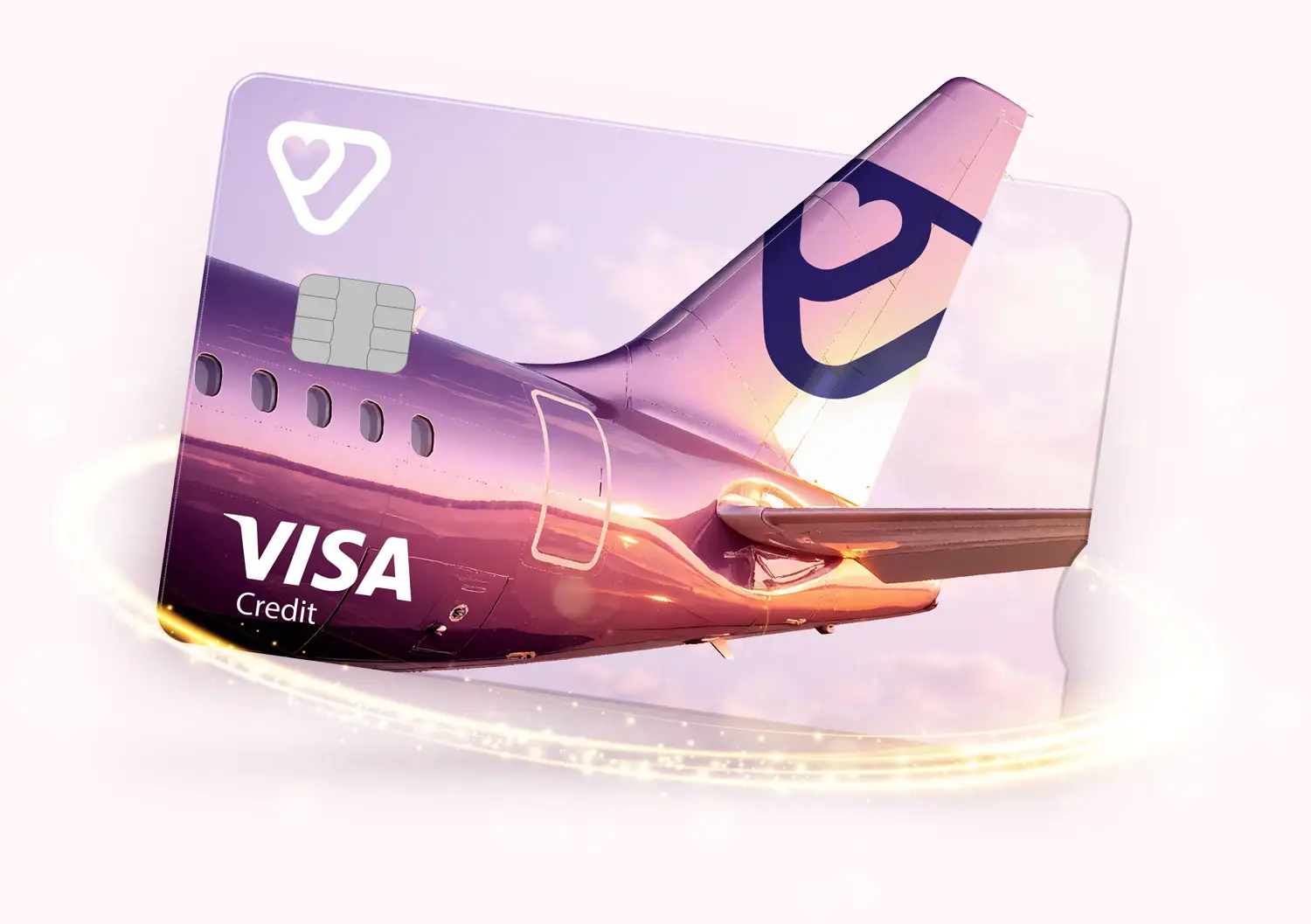 Zoomed in image showing tailfin of a plane with the vanquis logo surrounded by golden swirl