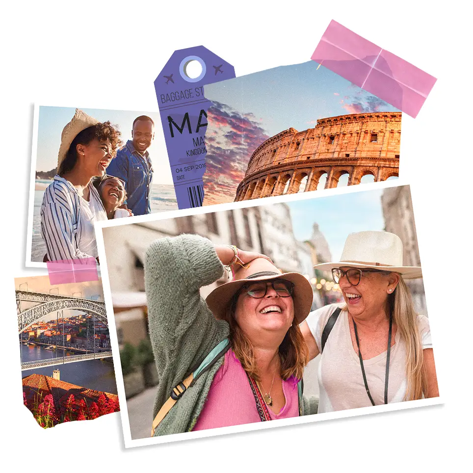 Postcards of people enjoying their holiday and seeing different sights