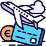 Illustration of an aeroplane, euro coin and credit card
