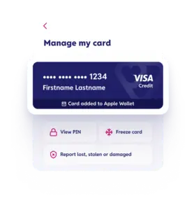 image showing the manage my card section in the vanquis app